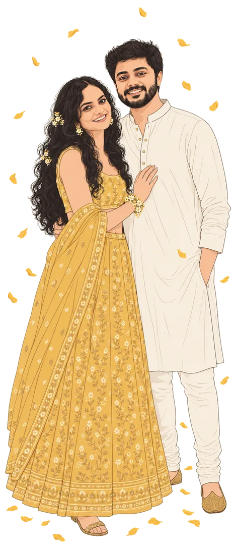 Illustrated Tanuja and Prasid at the Gaye Holud
