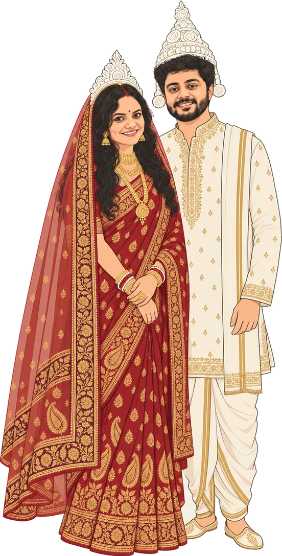 Illustrated Tanuja and Prasid at the wedding